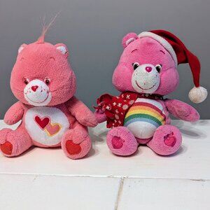 Care Bears Plush Bundle Christmas Cheer Bear 2018 Love-A-Lot Bear 2003 8" Teddy